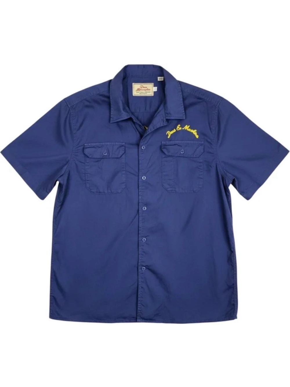 Deus Ex Machina Fleetwood Shirt L Navy Blue Short Sleeve Embroidered Work Shirt